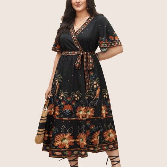 BloomChic Dresses & Skirts - BloomChic Black Floral Midi Dress